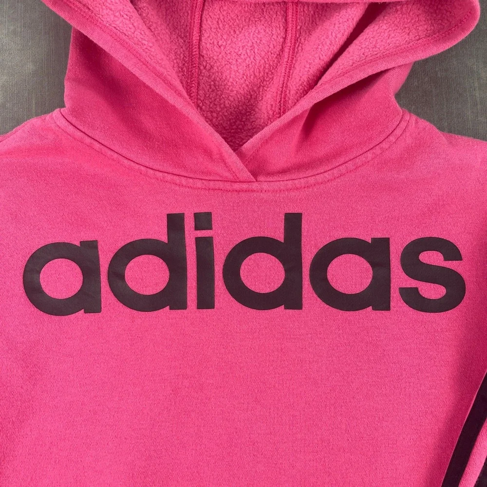 Adidas Girls M 10/12 Pink Hooded Sweatshirt 3-Stripe Logo Pullover Hoodie